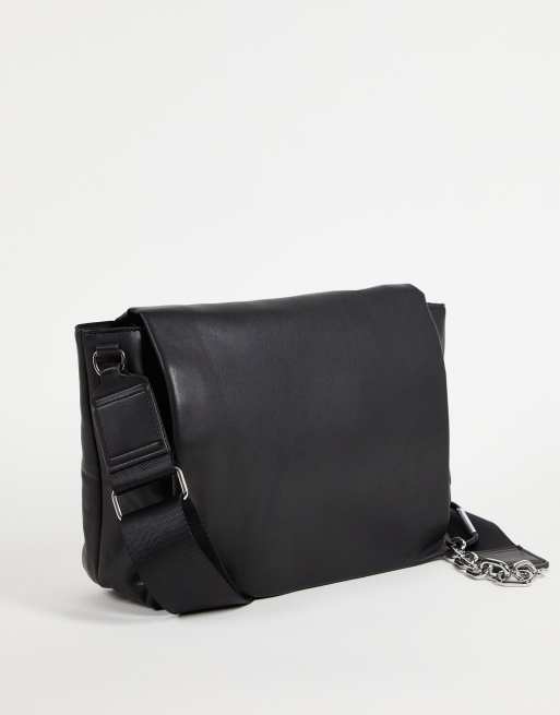 ASOS DESIGN cross body wadded bag with chain detail in black | ASOS