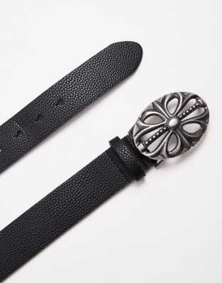 Asos Design Cross Buckle Faux Leather Belt In Black