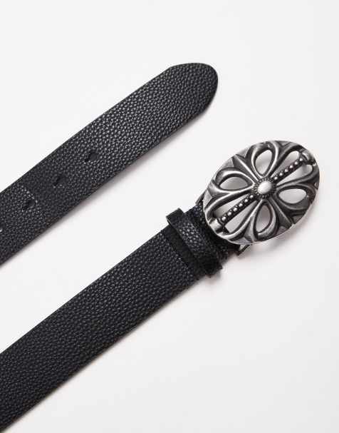 ASOS DESIGN cross buckle faux leather belt in black - view 1