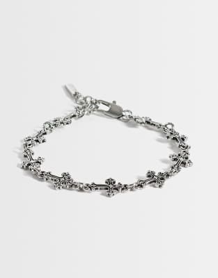 Asos Design Cross Chain Casting Bracelet In Metallic