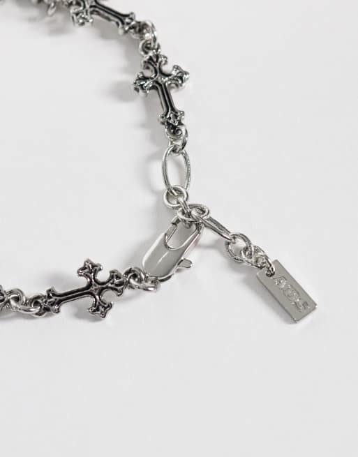 ASOS DESIGN cross chain casting bracelet in burnished silver, 2 of 3