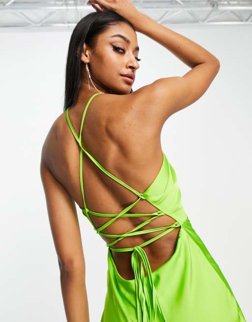 lime green junior dresses Green Chiffon Stripe Print Midi Dress main image 1