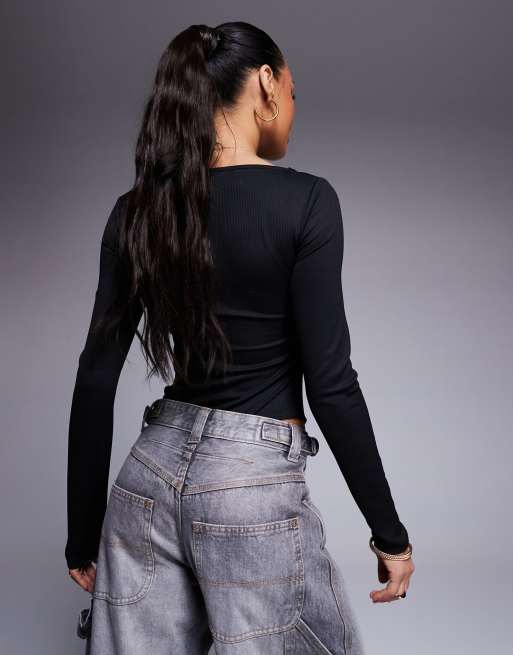 ASOS DESIGN cross front detail bodysuit in black, 3 of 4