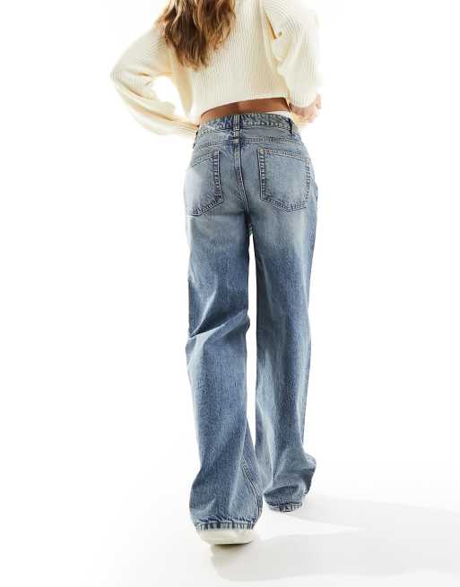 ASOS DESIGN cross front wide leg dad jean in vintage mid blue , 5 of 5