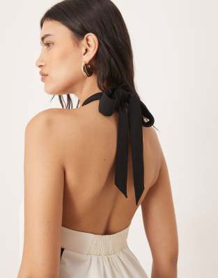 ASOS DESIGN CROSS HALTER CONTRAST SPLIT LEG JUMPSUIT 