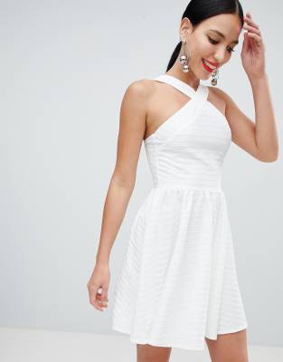 white cross neck dress