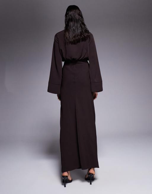 ASOS DESIGN cross neck blouson bodice maxi dress in plum, 3 of 4