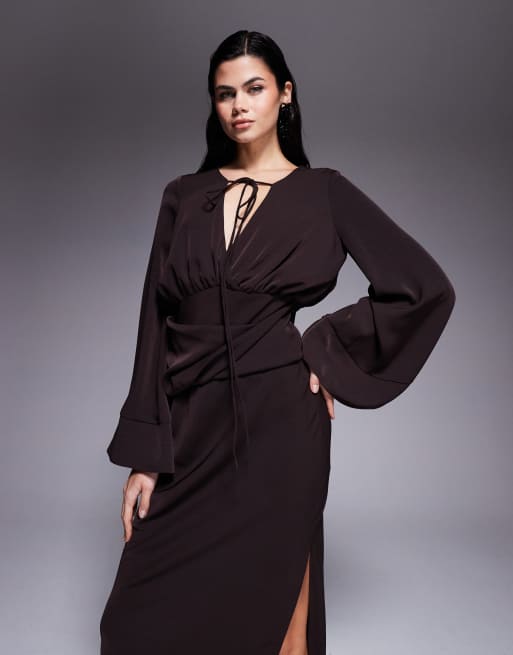 ASOS DESIGN cross neck blouson bodice maxi dress in plum, 4 of 4