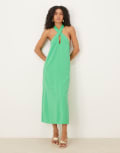 [ASOS DESIGN] ASOS DESIGN cross neck column midi dress with side splits in bright green 4 Bright green