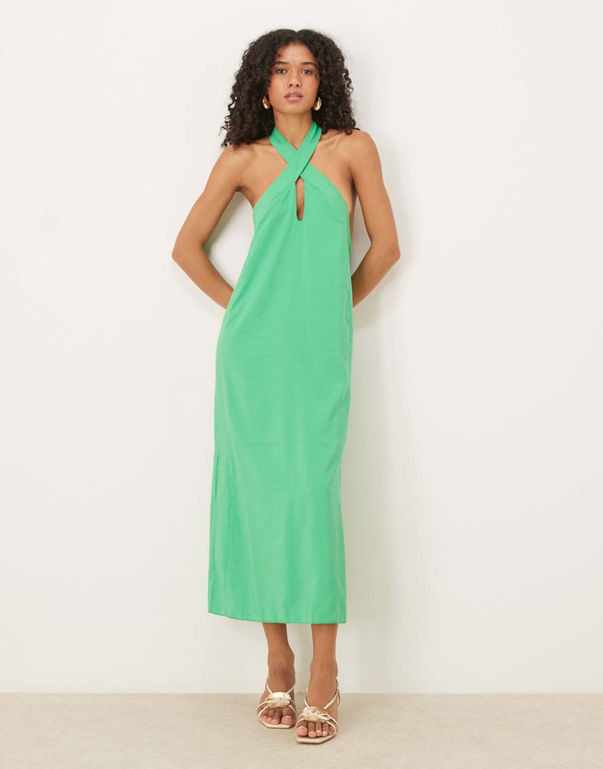 ASOS DESIGN cross neck column midi dress with side splits in bright green