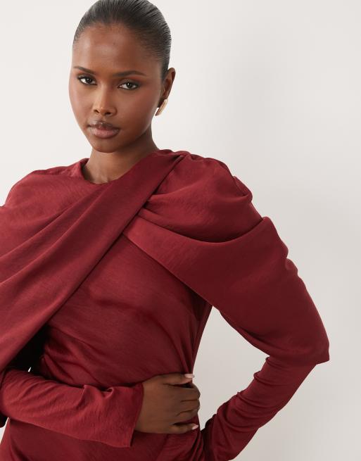 ASOS DESIGN cross neck gathered maxi dress with draped sleeves in berry, 4 of 4