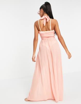 apricot halter neck dress