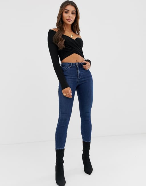 ASOS DESIGN cross over bardot top with long sleeve