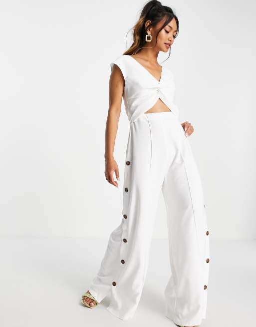 ASOS DESIGN cross over button side wide leg jumpsuit