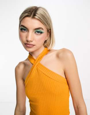 ASOS DESIGN halter neck crop top in yellow