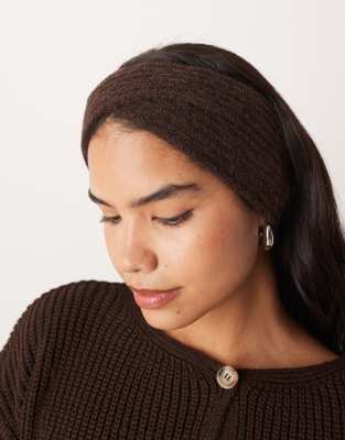 Asos Design Cross Over Knit Headband In Brown