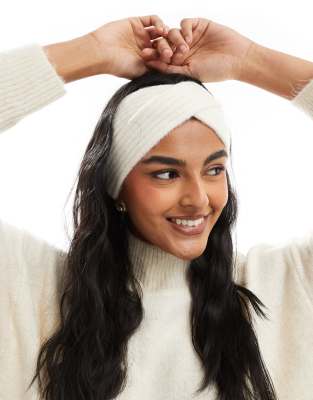 cross over knit headband in cream-Neutral