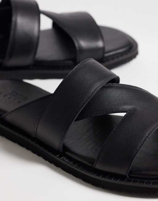 ASOS DESIGN cross over sandals in black leather, 3 of 4