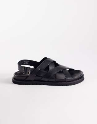  cross over strap sandal with buckle  leather