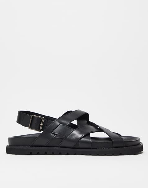 ASOS DESIGN cross over strap sandals in black leather - view 1