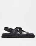 [ASOS DESIGN] ASOS DESIGN cross over strap sandals in black leather 39 Black