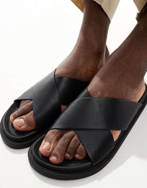 ASOS DESIGN cross over strap sandals in black