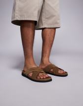 ASOS DESIGN puffer cross strap sandals in brown monogram  display picture 3
