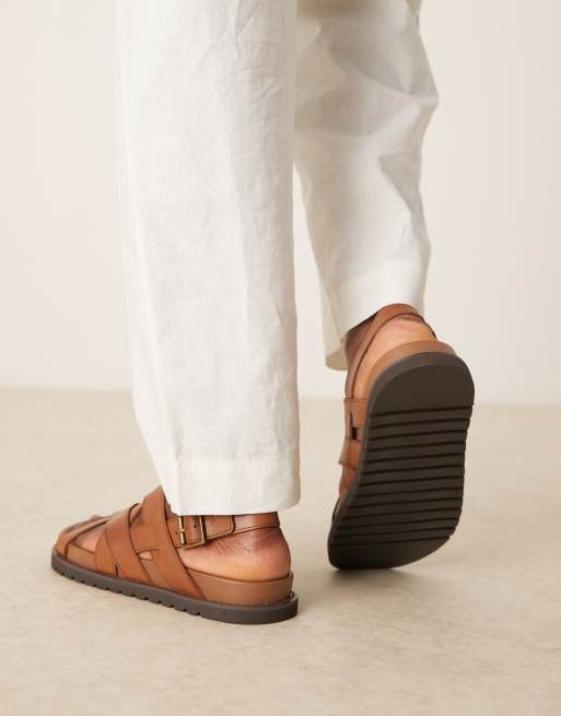 ASOS DESIGN cross over strap sandals in tan leather | ASOS