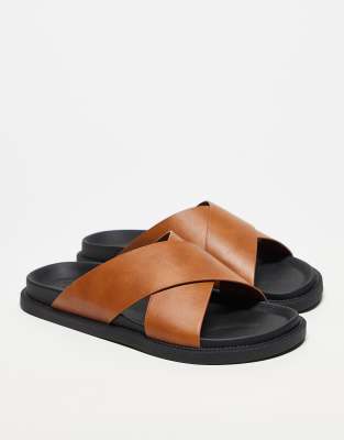 Asos Design Cross Over Strap Sandals In Brown