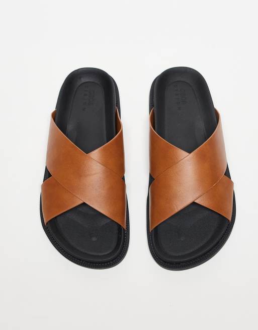 ASOS DESIGN cross over strap sandals in tan