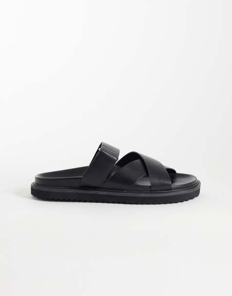 ASOS DESIGN cross over strap sandals in tumbled black - view 1