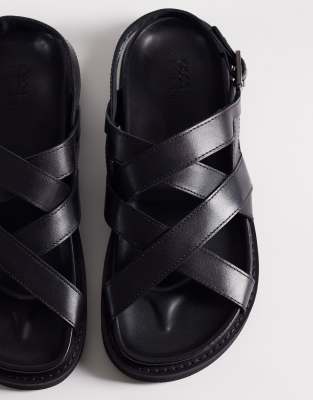 Asos Design Cross Over Strap Sandals With Buckle Detailing In Black