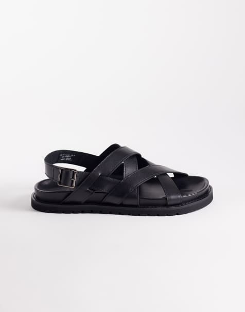 ASOS DESIGN cross over strap sandals with buckle detailing in black leather - view 1