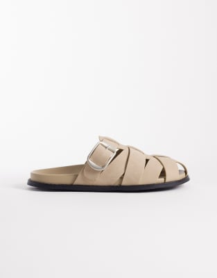  cross over strap sandals with buckle in stone