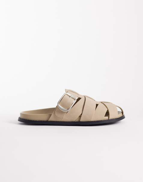 ASOS DESIGN cross over strap sandals with buckle in stone - view 1