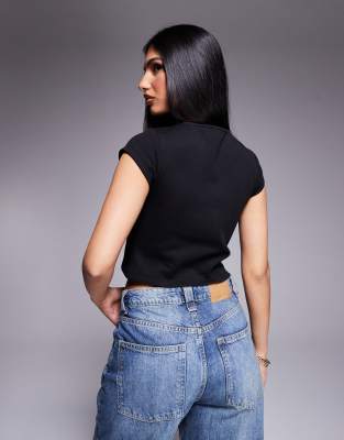 Asos Design Cross Over Wrap Ponte Top In Black