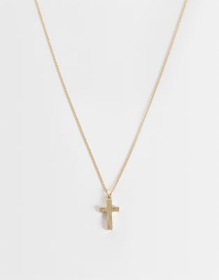 Asos Design Cross Pendant Necklace In Gold