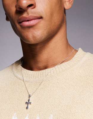 ASOS DESIGN ASOS DESIGN cross pendant necklace in worn silver plate