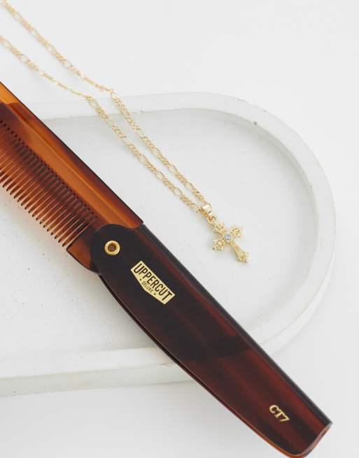 ASOS DESIGN cross pendant necklace with crystal detail in gold, 2 of 4