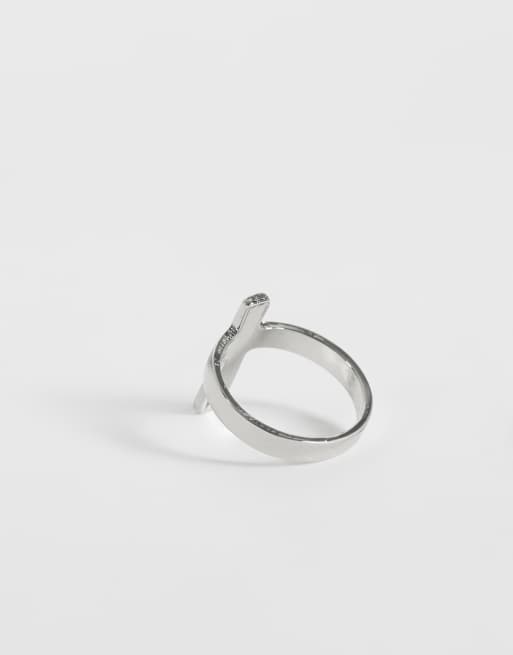 ASOS DESIGN cross ring in silver tone, 2 of 3