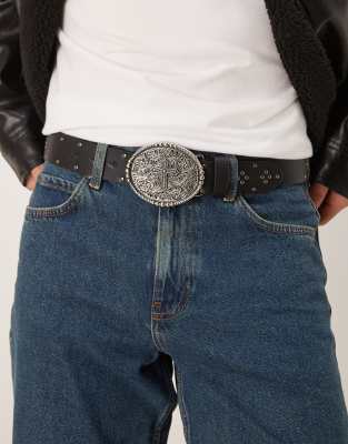 ASOS DESIGN ASOS DESIGN cross statement buckle belt in black