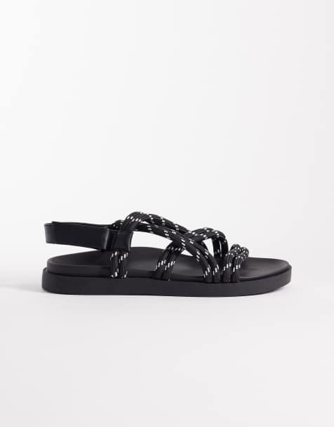 ASOS DESIGN cross strap rope sandals in black - view 1