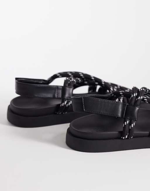 ASOS DESIGN cross strap rope sandals in black, 4 of 4