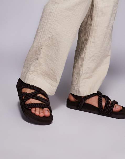 ASOS DESIGN cross strap rope sandals in brown - view 1