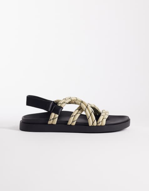 ASOS DESIGN cross strap rope sandals in stone - view 1
