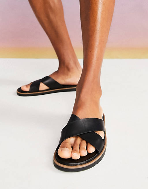 asos.com | Cross strap sandals in black leather