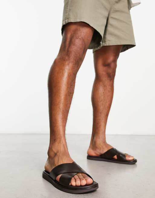 ASOS DESIGN cross strap sandals in brown leather ASOS