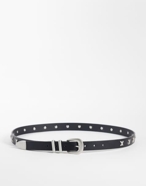 ASOS DESIGN cross studded faux leather western belt in black - view 1