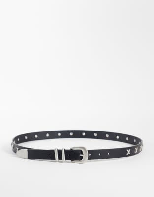Asos Design Cross Studded Western Belt In Black