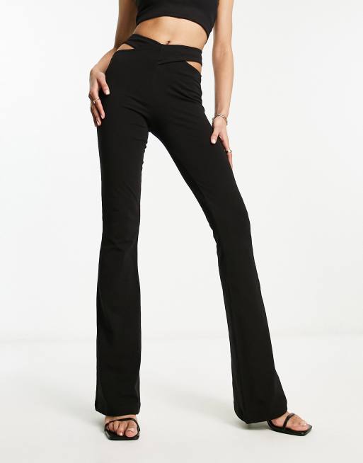 ASOS DESIGN cross waist kick flare pants in black